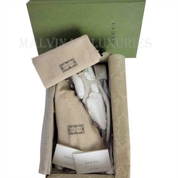 GUCCI SHOES WHITE LEATHER DOUBLE G LOGO THONG SANDALS sz 36.5 / 6.5 US - Picture 13 of 14